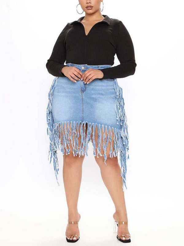 Fringe Denim Mini Skirt