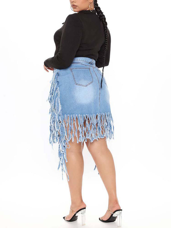 Fringe Denim Mini Skirt