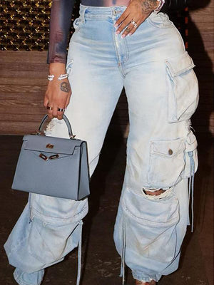 Ripped Pockets Cargo Jeans