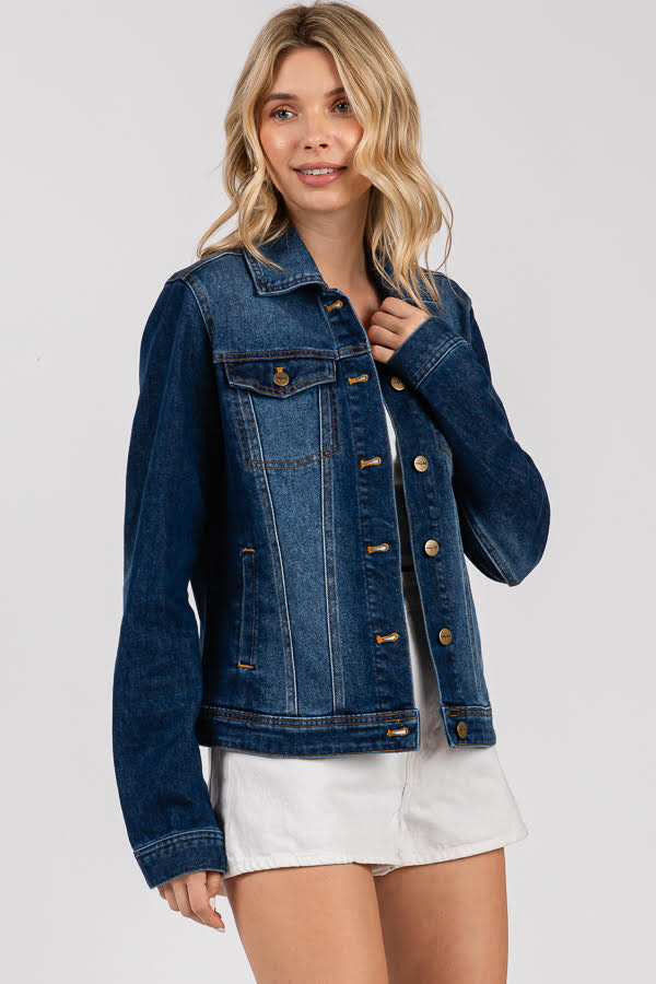 Women's Classic Denim Jacket - Button Front Trucker Style, Regular Fit
