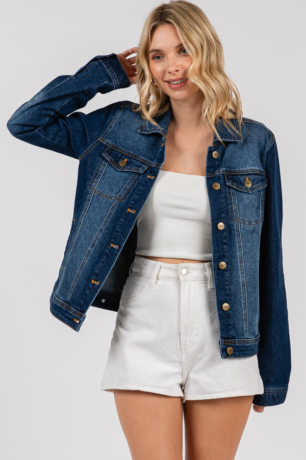 Women's Classic Denim Jacket - Button Front Trucker Style, Regular Fit