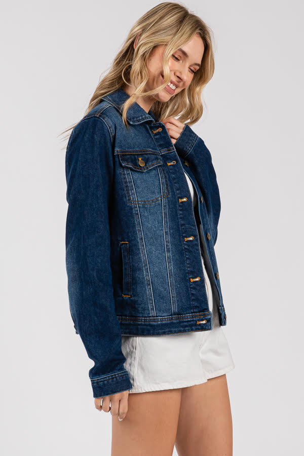 Women's Classic Denim Jacket - Button Front Trucker Style, Regular Fit