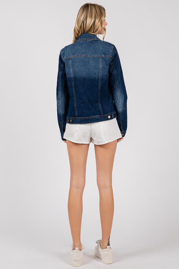 Women's Classic Denim Jacket - Button Front Trucker Style, Regular Fit