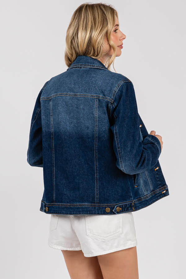 Women's Classic Denim Jacket - Button Front Trucker Style, Regular Fit