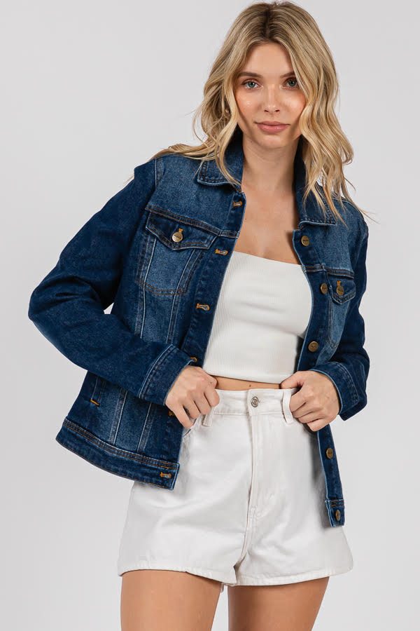 Women's Classic Denim Jacket - Button Front Trucker Style, Regular Fit