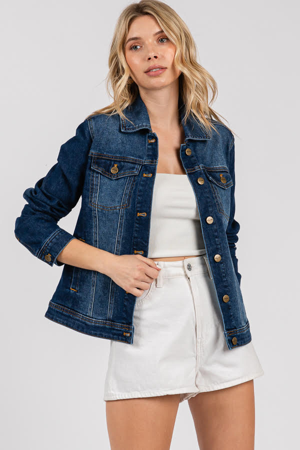 Women's Classic Denim Jacket - Button Front Trucker Style, Regular Fit