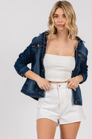 Women's Classic Denim Jacket - Button Front Trucker Style, Regular Fit