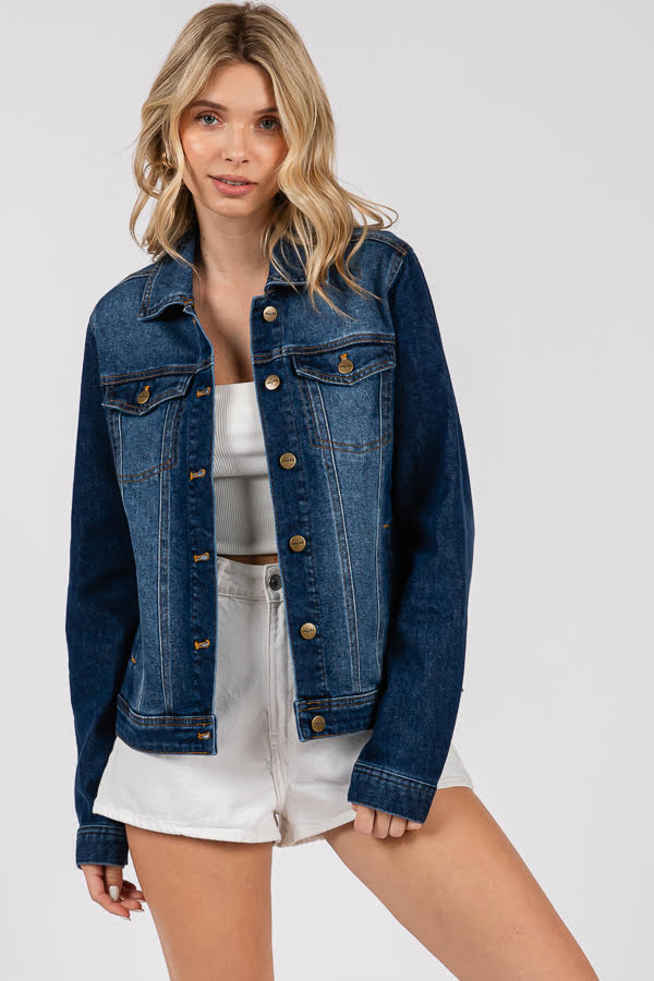 Women's Classic Denim Jacket - Button Front Trucker Style, Regular Fit