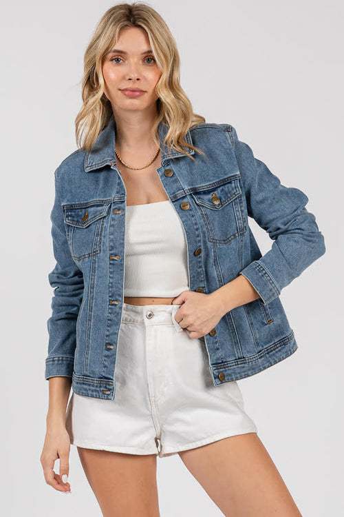 Women's Classic Denim Jacket - Button Front Trucker Style, Regular Fit