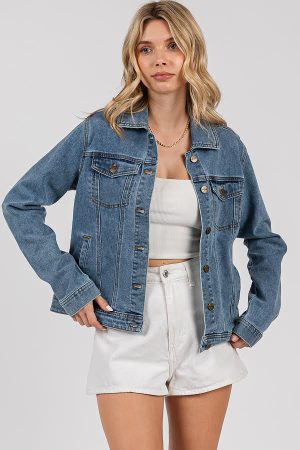 Women's Classic Denim Jacket - Button Front Trucker Style, Regular Fit