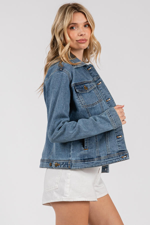 Women's Classic Denim Jacket - Button Front Trucker Style, Regular Fit