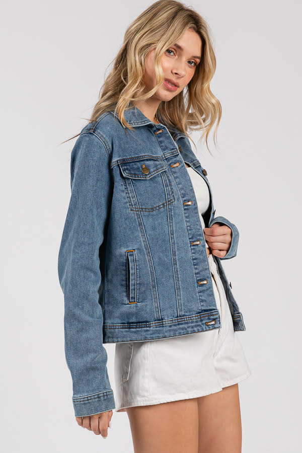 Women's Classic Denim Jacket - Button Front Trucker Style, Regular Fit