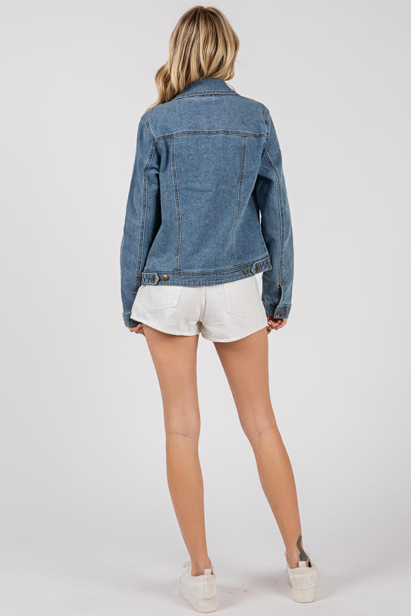 Women's Classic Denim Jacket - Button Front Trucker Style, Regular Fit