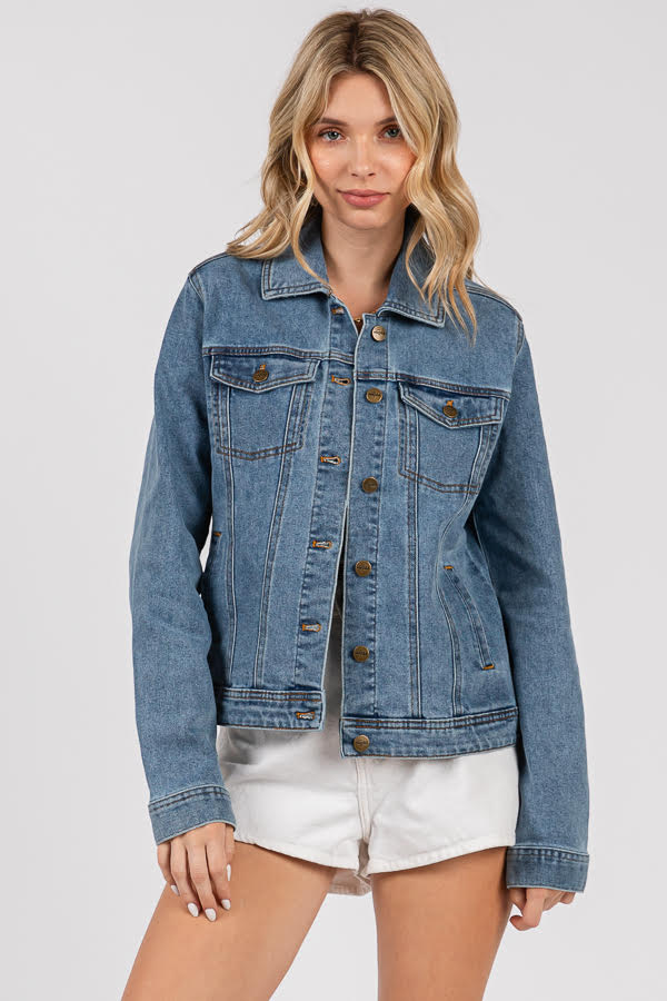 Women's Classic Denim Jacket - Button Front Trucker Style, Regular Fit