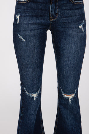 Women's Mid-Waist Ripped FlaredJeans Wide Leg Bootcut Bell Bottom Denim Pants Trouser Lady Vintage