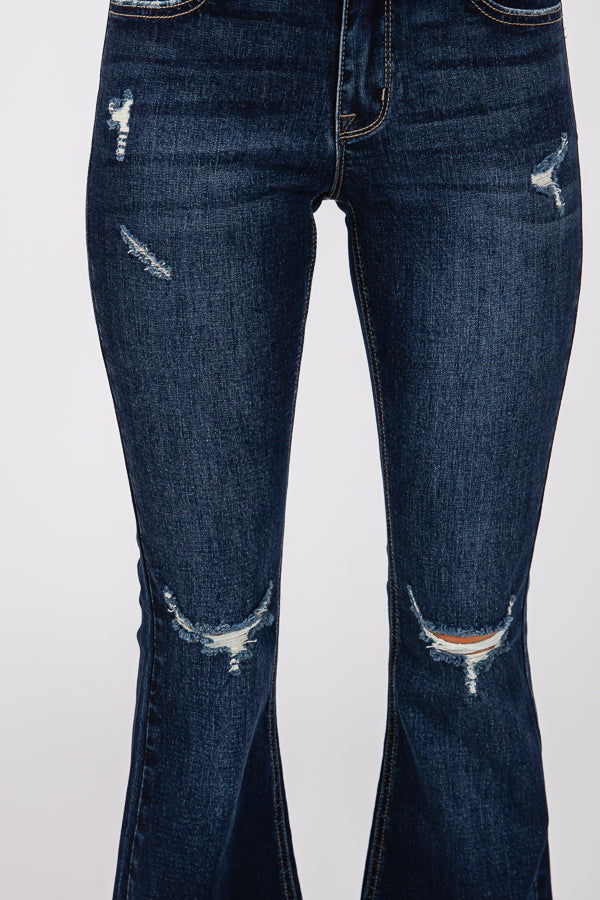 Women's Mid-Waist Ripped FlaredJeans Wide Leg Bootcut Bell Bottom Denim Pants Trouser Lady Vintage