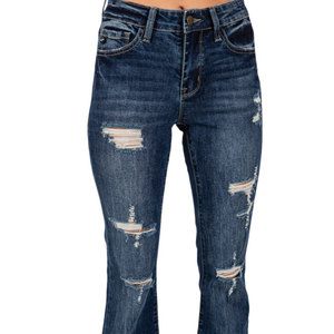 Women's Mid Rise Ripped Flared Jeans