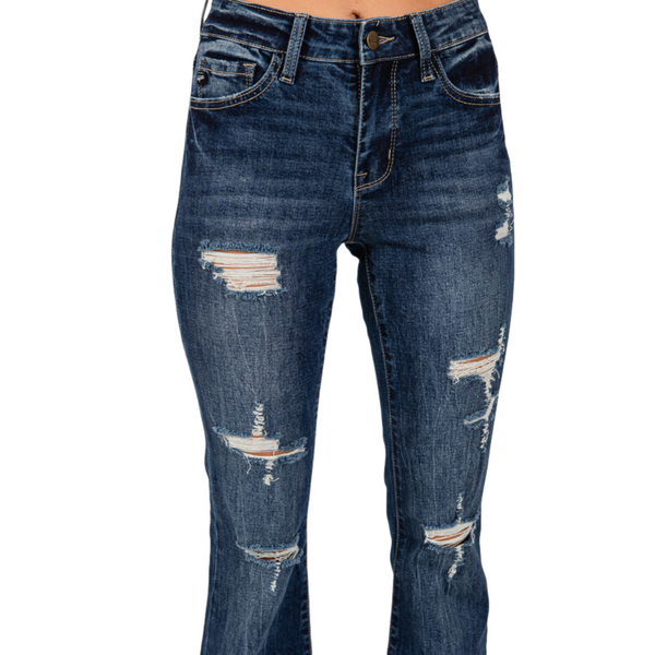 Women's Mid Rise Ripped Flared Jeans