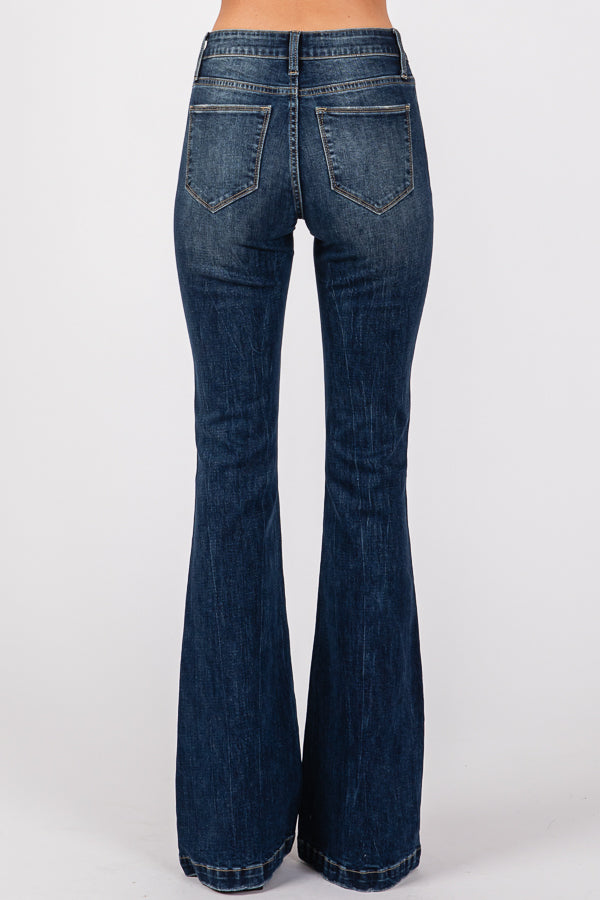 Women's Mid Rise Ripped Flared Jeans