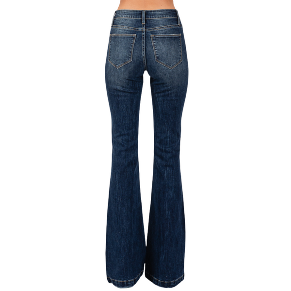 Women's Mid Rise Ripped Flared Jeans