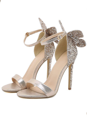 Butterfly Sequin Ankle Buckle Heels