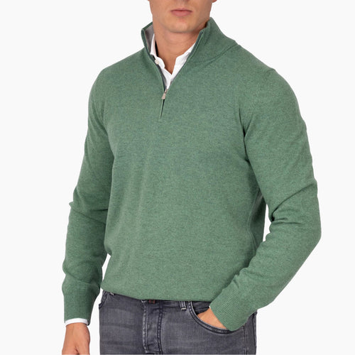 Men's Solid Color Stand-Up Collar Zipper Knit Sweater