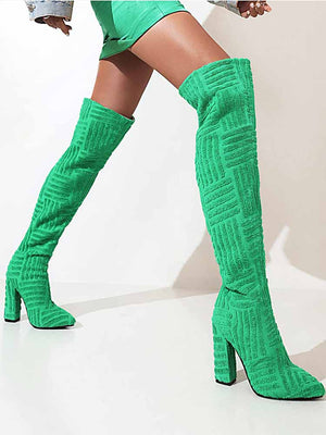 Towel Chunky Heel Over The Knee Boots