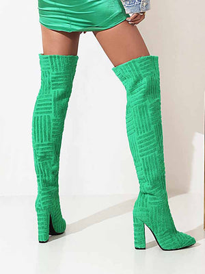 Towel Chunky Heel Over The Knee Boots