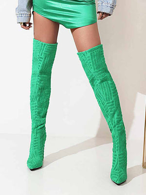 Towel Chunky Heel Over The Knee Boots