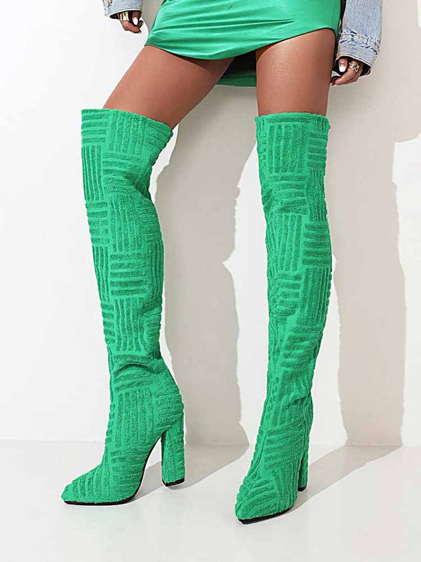 Towel Chunky Heel Over The Knee Boots