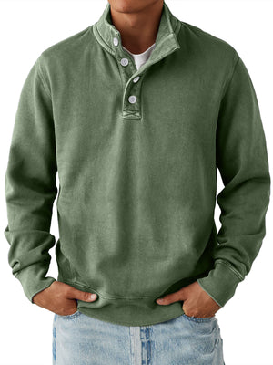 Men's Casual Stand Collar Button Solid Color Comfortable Sweatshirt