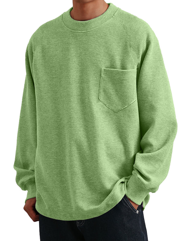 Men's Fashion Casual Waffle Fabric Long-sleeved Pocket T-shirt