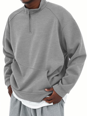 Men's Stand Collar Half Zip Long Sleeve Sweatshirt With Pockets