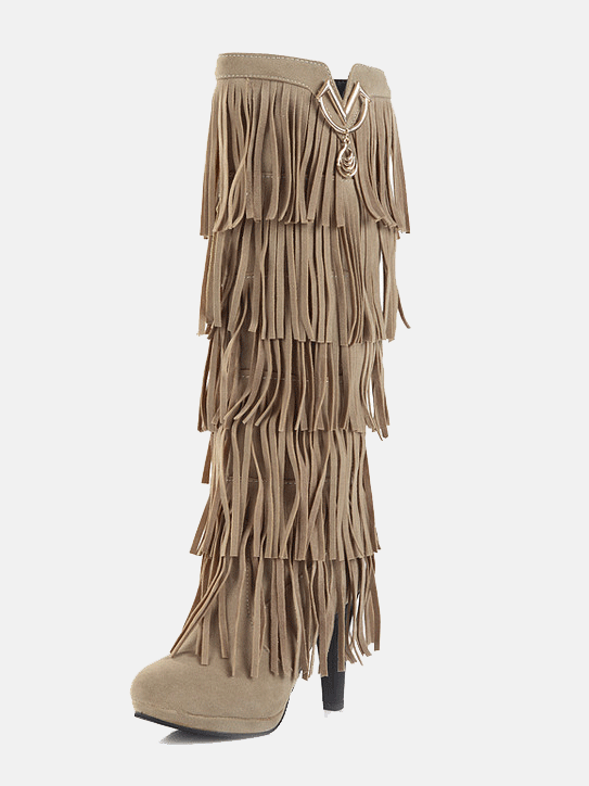 Suede Tassels High Heel Boots