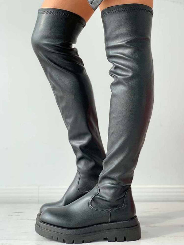 PU Leather Flat Heel Boots