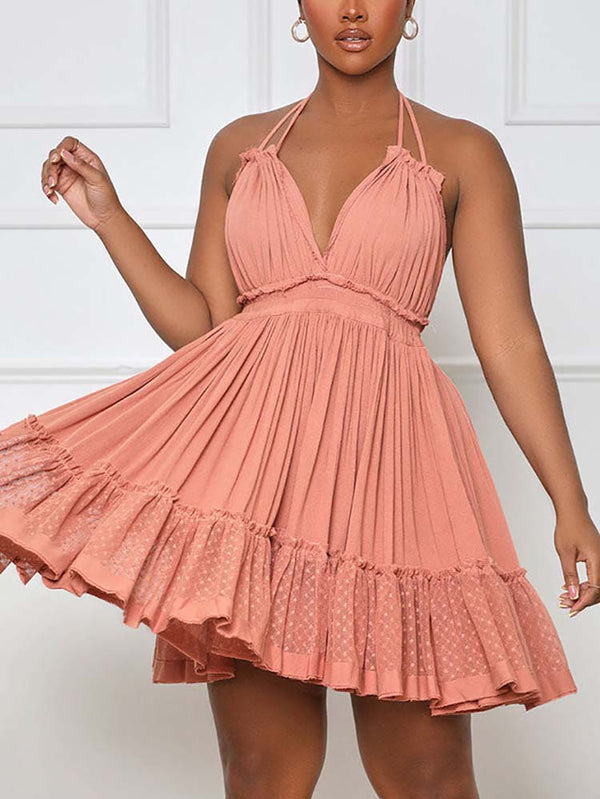 Halter Backless Ruffle Dress