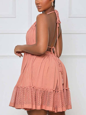 Halter Backless Ruffle Dress