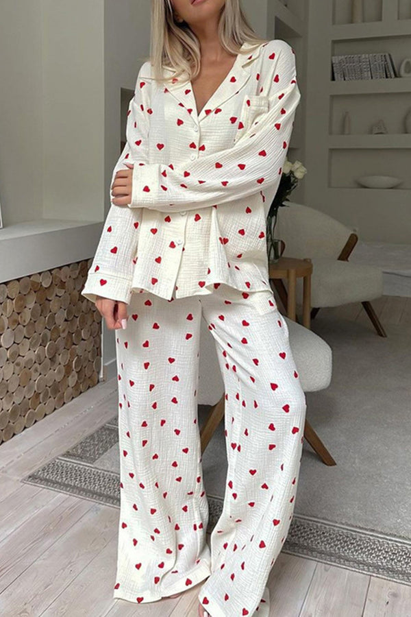 Heart Print Cotton Two-piece Loungewear