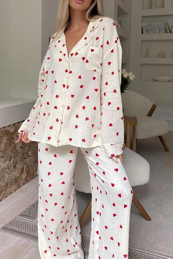 Heart Print Cotton Two-piece Loungewear