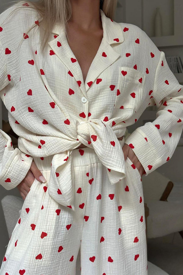 Heart Print Cotton Two-piece Loungewear