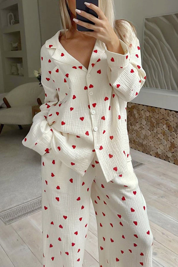 Heart Print Cotton Two-piece Loungewear