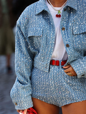 Sequin Jacket & Shorts Denim Set