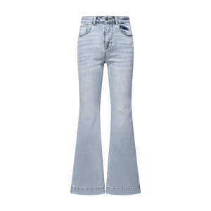 High Rise Flare Denim Jeans With Clean Hem