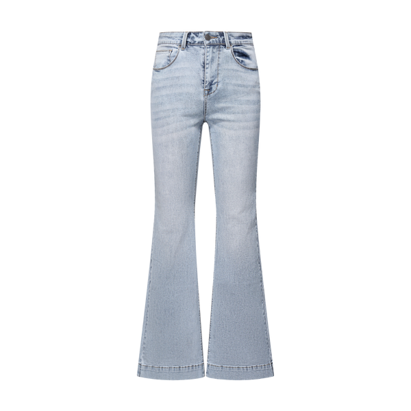 High Rise Flare Denim Jeans With Clean Hem