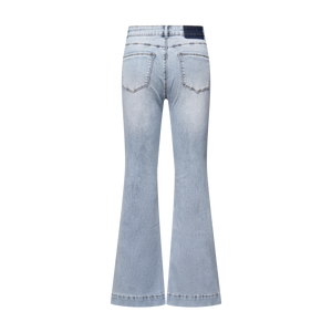 High Rise Flare Denim Jeans With Clean Hem