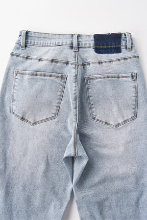 High Rise Flare Denim Jeans With Clean Hem