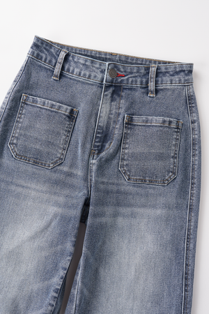 Mid Waist 4 Pocket Wide Leg Jeans