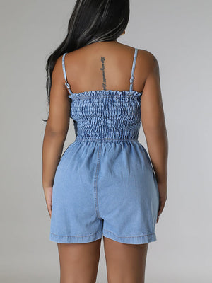 Ruched Denim Romper