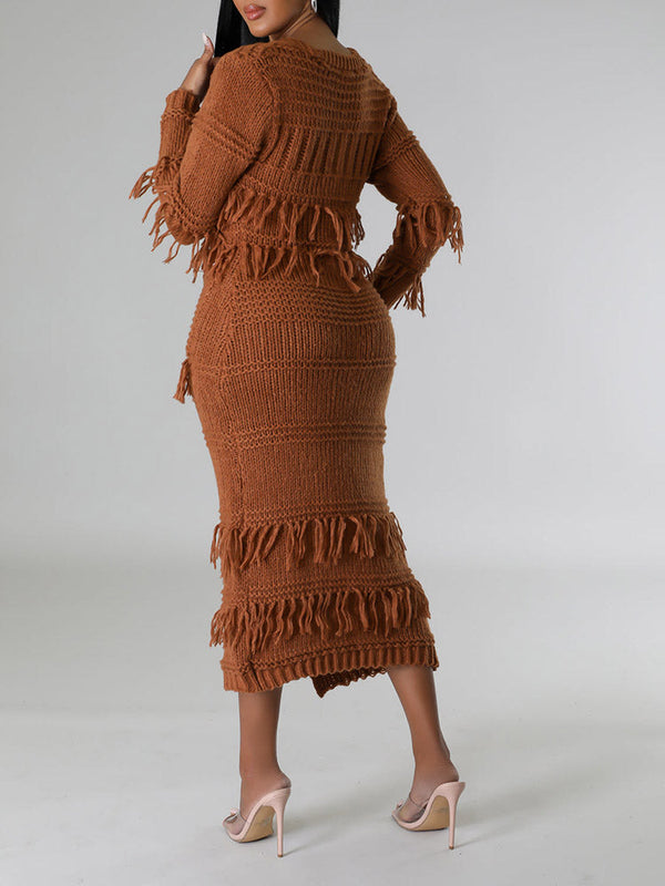 Fringe Knitted Cardigan Dress