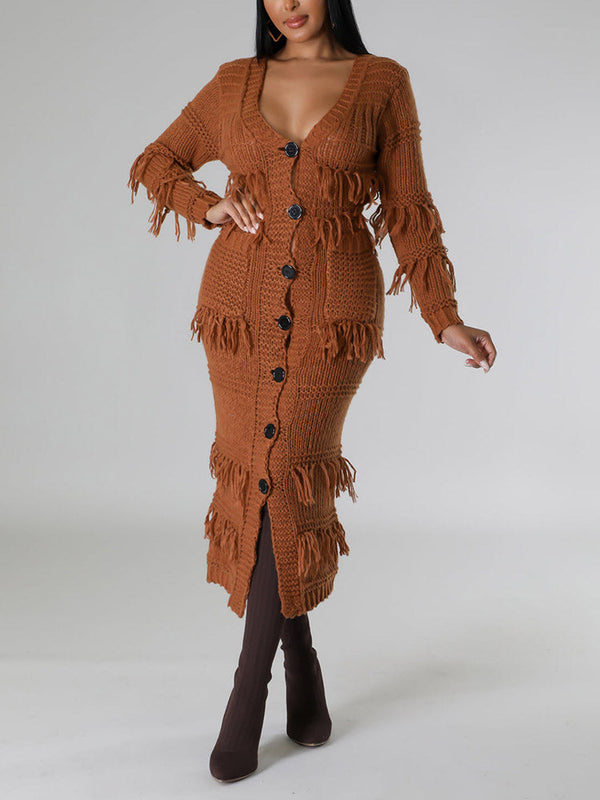 Fringe Knitted Cardigan Dress